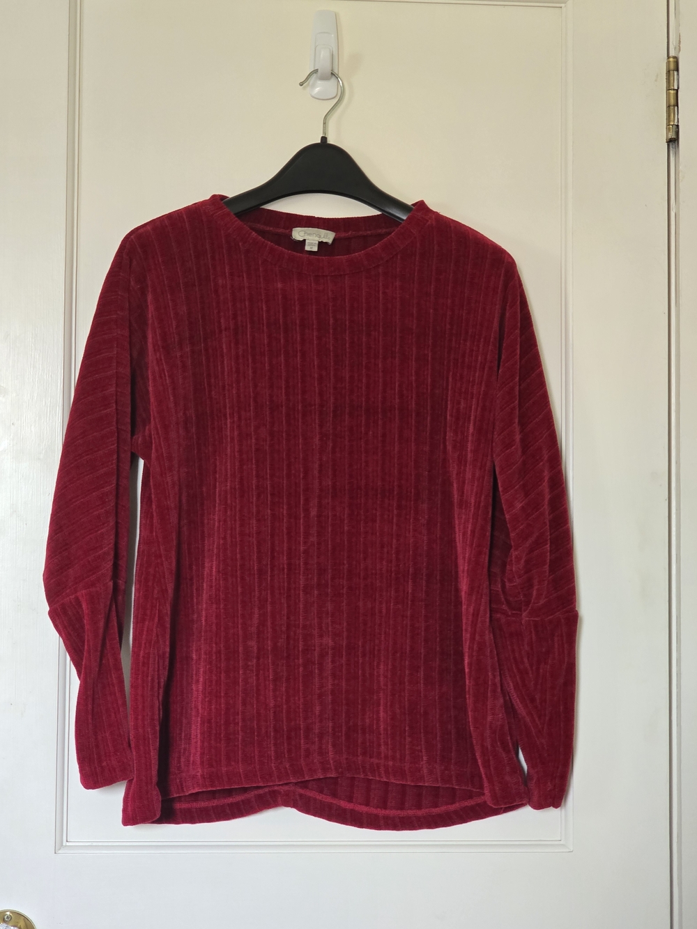 Chenault Burgundy Ribbed Velvet Long Sleeve Sweater Top MED